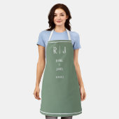 Tablier Sage Green Monogrammes Simple Élégant Mariage tend (Porté)