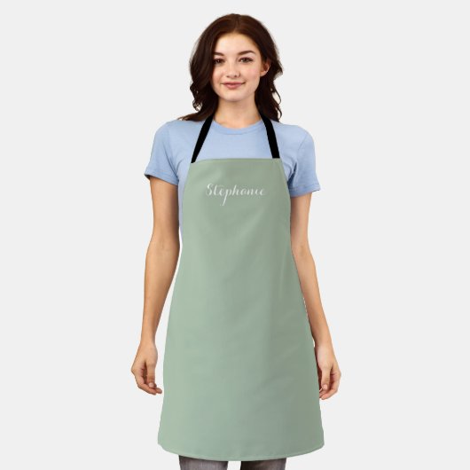 Tablier Sage Green Nom Moderne Élégant Monogramme Boho (Porté)