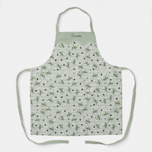 Tablier Sage Green Pinstripe Grasshopper Ladybug Jardinage