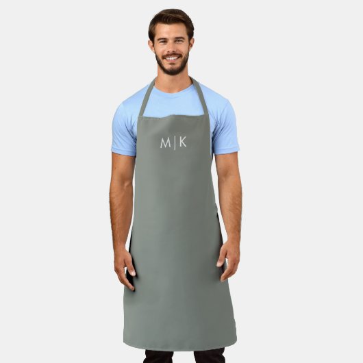 Tablier Sage vert avec texte blanc | Monogramme moderne (Porté)