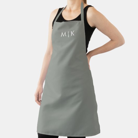 Tablier Sage vert avec texte blanc | Monogramme moderne (Insitu)