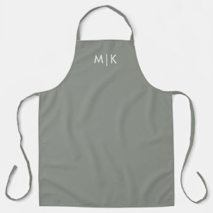 Tablier Sage vert avec texte blanc   Monogramme moderne