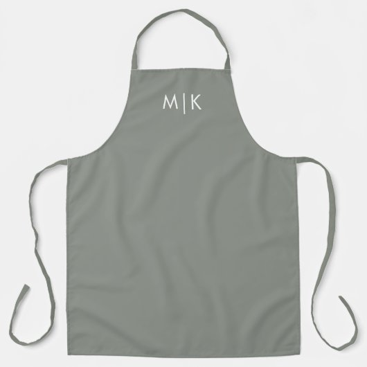 Tablier Sage vert avec texte blanc | Monogramme moderne (Recto)