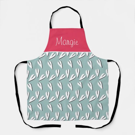 Tablier Saint Valentin Coeurs géométriques Mint rose (Recto)