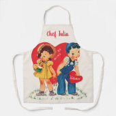 Tablier Saint-Valentin Rétro, coeurs de fille et de garçon (Recto)