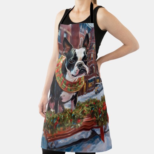 Tablier Saison de Noël de Boston Terrier (Insitu)
