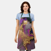 Tablier Salon bleu violet or monogramme marbre aquarelle (Porté)