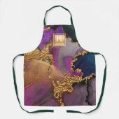 Tablier Salon bleu violet or monogramme marbre aquarelle (Recto)