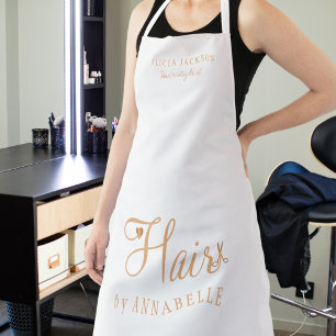 Tablier Salon de cheveux employé personnalisé blanc et or