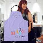 Tablier Salon de cheveux grande typographie ciseaux coiffe<br><div class="desc">Tendance grosse typographie CHEVEUX coloré rouge,  jaune,  bleu menthe et rose lettres avec ciseaux faisant un salon de coiffure moderne élégant tablier lavande mauve violet clair.                    Facile à personnaliser avec vos détails !</div>