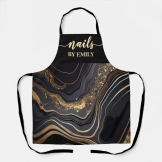 Tablier Salon de l'ongle personnalisé en marbre noir et or