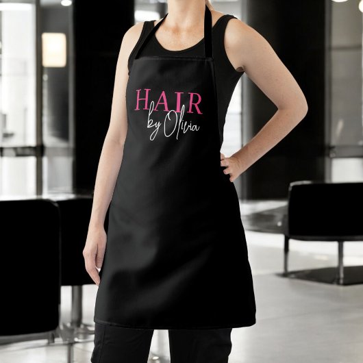 Tablier Salon des cheveux Hot rose noir moderne Typographi