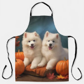 Tablier Samoyed Chiot Automne Citrouille de plaisir (Recto)