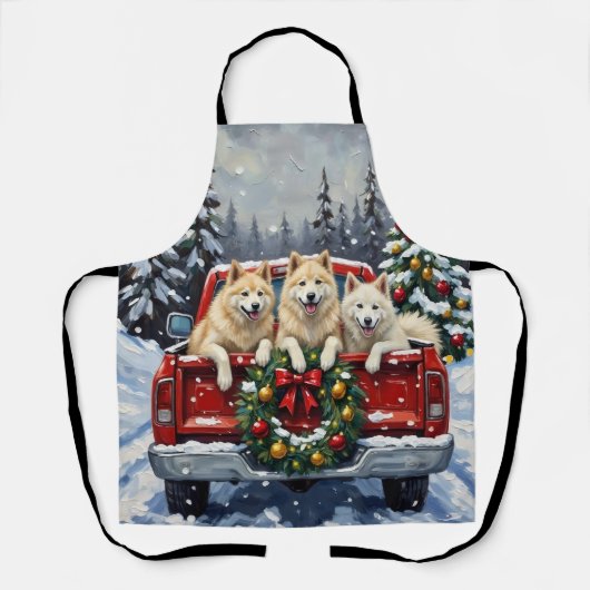 Tablier Samoyed Noël Camion Rouge Fêtes (Recto)