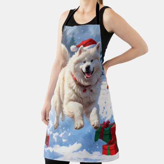 Tablier Samoyed Running en neige avec Casquette de Noël (Insitu)