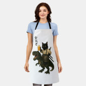 Tablier Samurai Cat with Beer & T-Rex | Retro Japanese Art (Porté)