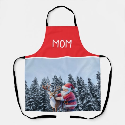 Tablier Santa and Rudolf Mom Chef All-Over Print Apron (Recto)