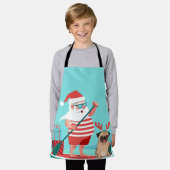 Tablier Santa Claus and His Pug on a Surfboard (Porté)