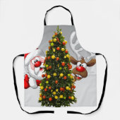 Tablier Santa claus and reindeer behind a christmas tree.j (Recto)