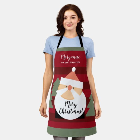 Tablier Santa Claus Red Stried Ajouter un nom Joyeux Noël (Porté)