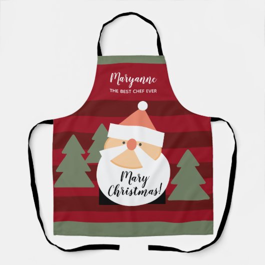 Tablier Santa Claus Red Stried Ajouter un nom Joyeux Noël (Recto)