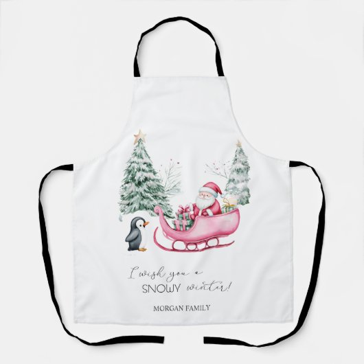Tablier Santa Claus, Sleigh, Penguin, Forêt (Recto)