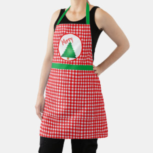 Tablier Sapin de Noël avec Gingham Rouge Fête de Fêtes