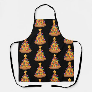 Tablier Sapin de Noël Lumières Pizza Amoureux Famille