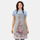 Tablier Sapin de Noël rose et or Impasto (Porté)