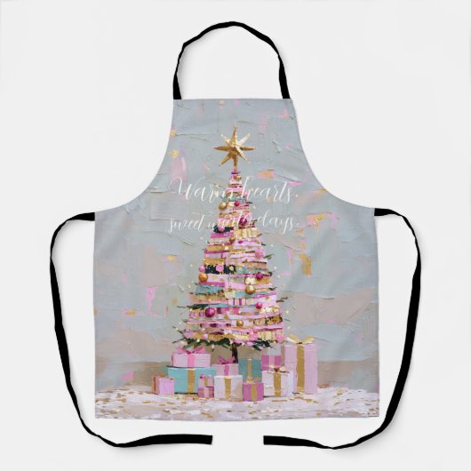 Tablier Sapin de Noël rose et or Impasto (Recto)