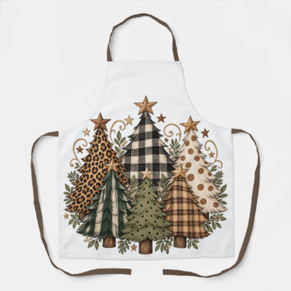 Tablier Sapins de Noël à carreaux et à motifs d'animaux