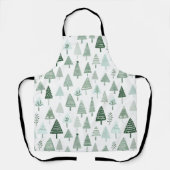 Tablier Sapins de Noël modernes Blanc et vert (Recto)
