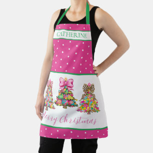 Tablier Sapins de Noël Rose et Vert Prépa