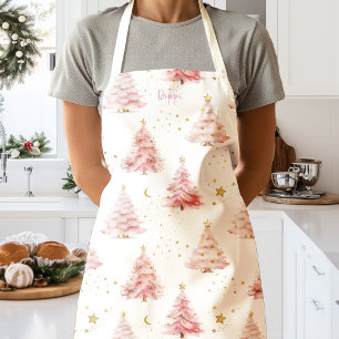 Tablier Sapins de Noël roses personnalisés