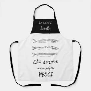 Tablier Sardines de cuisine italienne design en noir