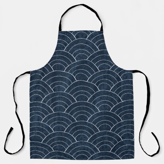 Tablier Sashiko sans soudure motif de teinture indigo avec (Recto)