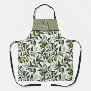 Tablier Sauge Olive Français Campagne Aquarelle Nom Person