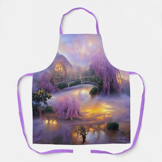 Tablier Saule rose au coucher du soleil près de l'étang (Recto)