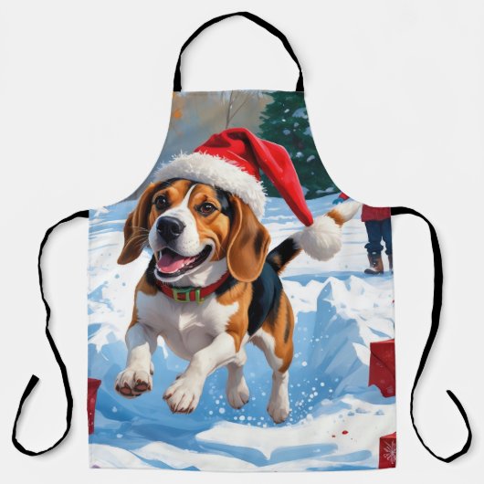 Tablier Scène de fête de Noël beagle (Recto)