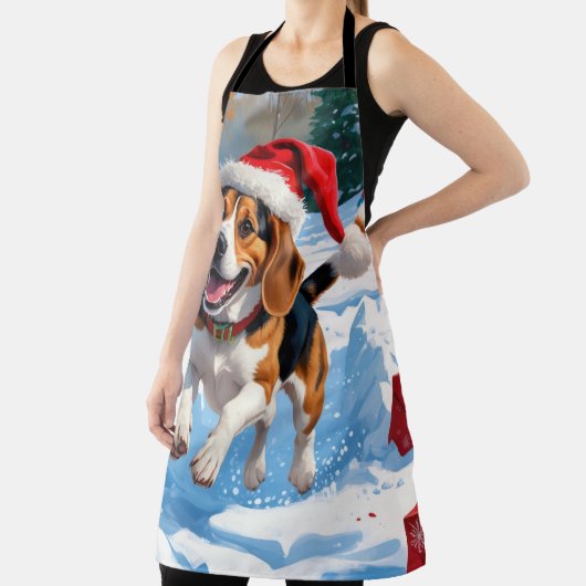 Tablier Scène de fête de Noël beagle (Insitu)