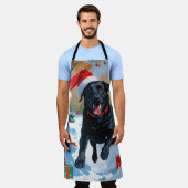 Tablier Scène de neige festive de Noël avec Labrador noir (Porté)
