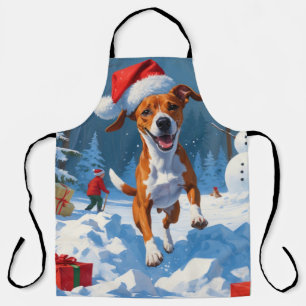 Tablier Scène de neige festive de Noël avec un Basenji