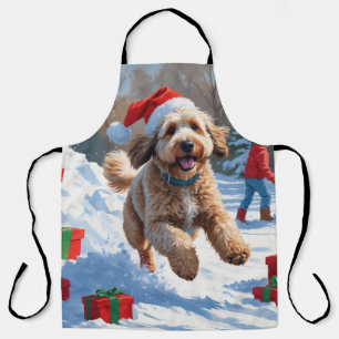 Tablier Scène de neige festive de Noël Bernedoodle