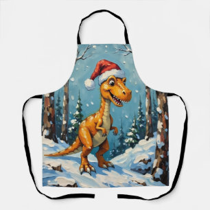 Tablier Scène de Noël avec dinosaure vintage et chapeau de