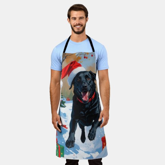Tablier Scène de Noël du Labrador noir (Porté)