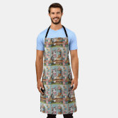 Tablier Scène de patchwork floral avec un chat sur une vér (Porté)