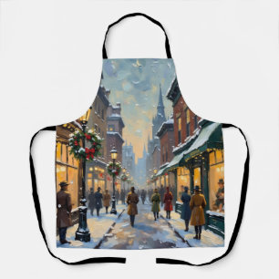 Tablier Scène de rue de ville enneigée de Noël vintage