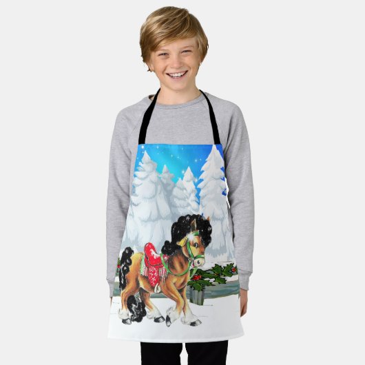 Tablier Scène D'Hiver Avec Cheval Et clôture Joyeux Noël (Porté)