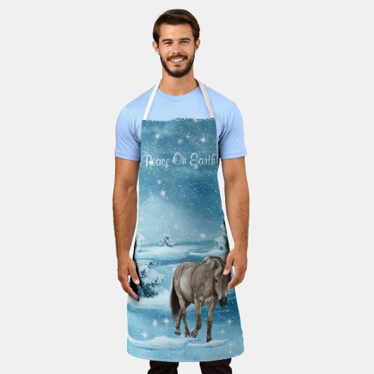 Tablier Scène D'Hiver Avec Cheval Neige Et Arbres Vacances (Porté)