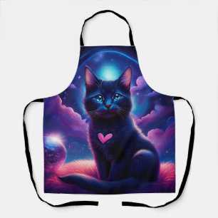 Tablier Scène Fantastique Chat Noir Beaux Yeux Bleus